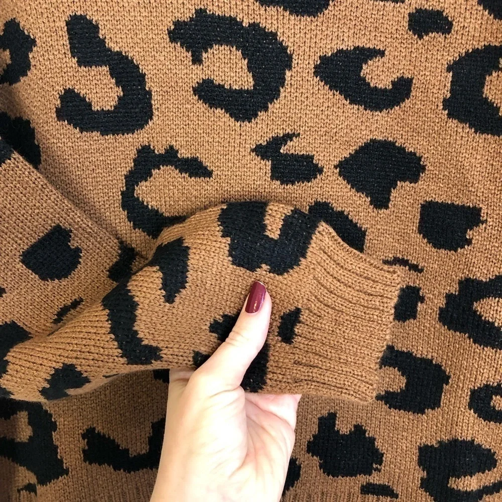 New Cotton Emporium Patterned Turtleneck Sweater in Brown Leopard